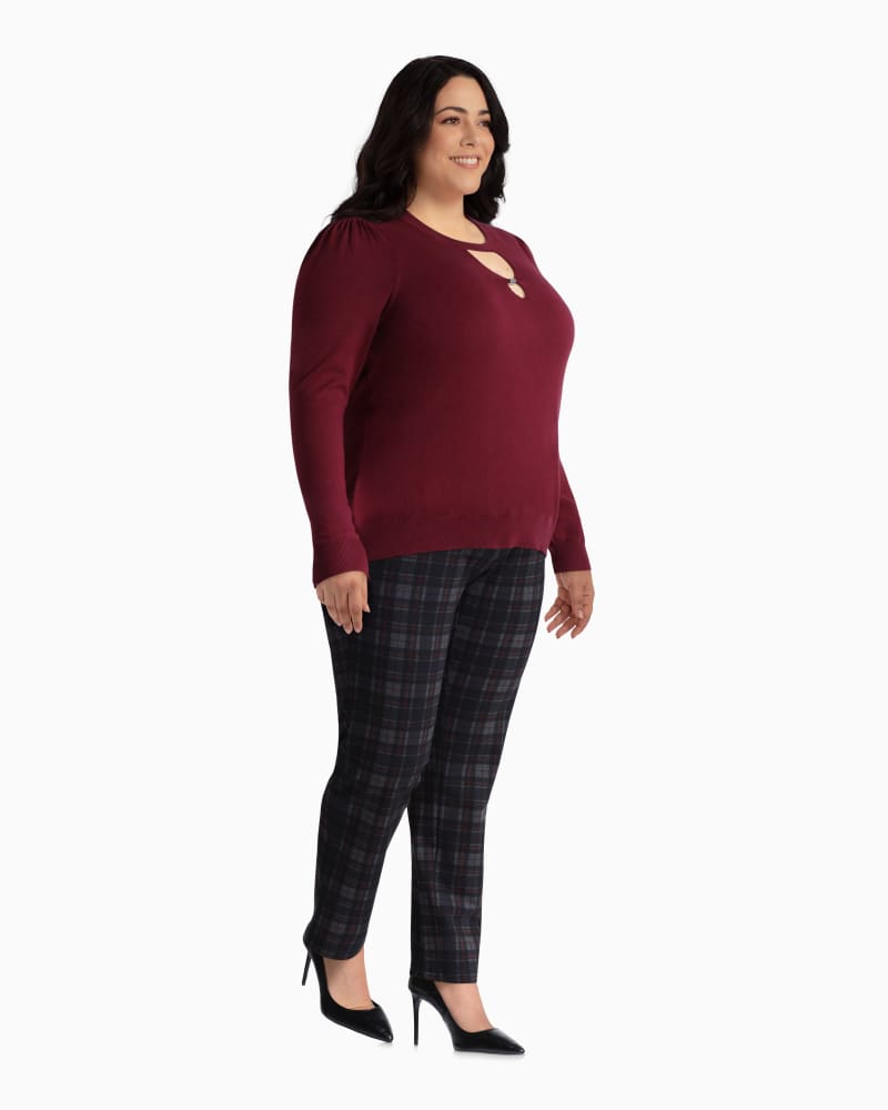 Plus size model with rectangle body shape wearing Christiana Keyhole Sweater by Ryan Wythe | Dia&Co | dia_product_style_image_id:112426